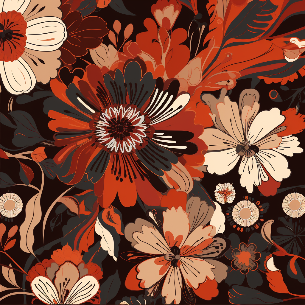 Futuristic floral pattern with nature and technology elements