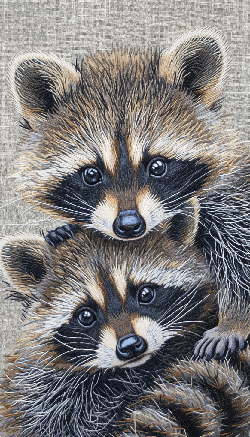 Futuristic Frolic Baby Raccoons Design Embroidered Pattern