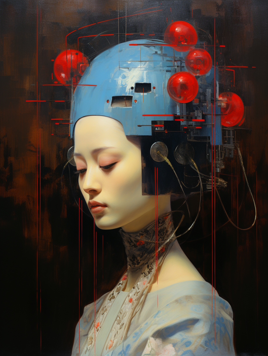 Futuristic Geisha Android Oil Painting