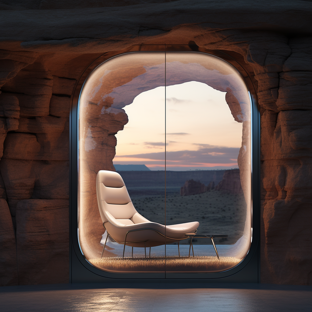 Futuristic Glass Window on Sandstone Cliff