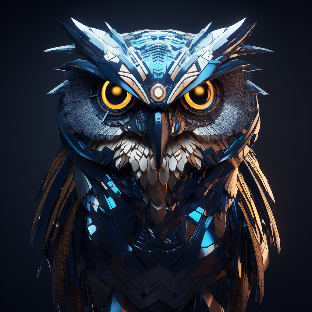 AI-enhanced futuristic glowing owl polygon