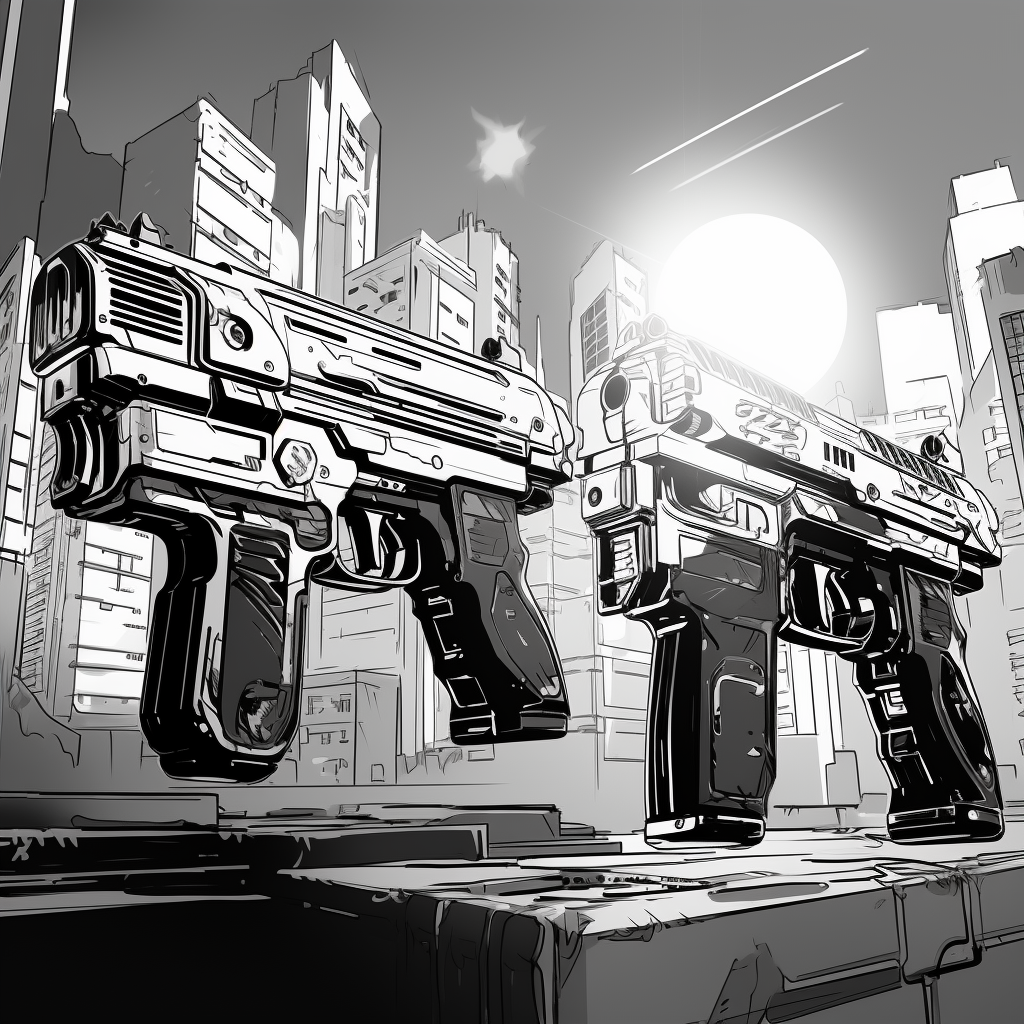 Futuristic graphic novel pistols art