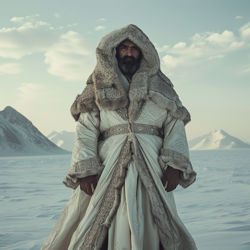 Greek man with futuristic fur-trimmed robes