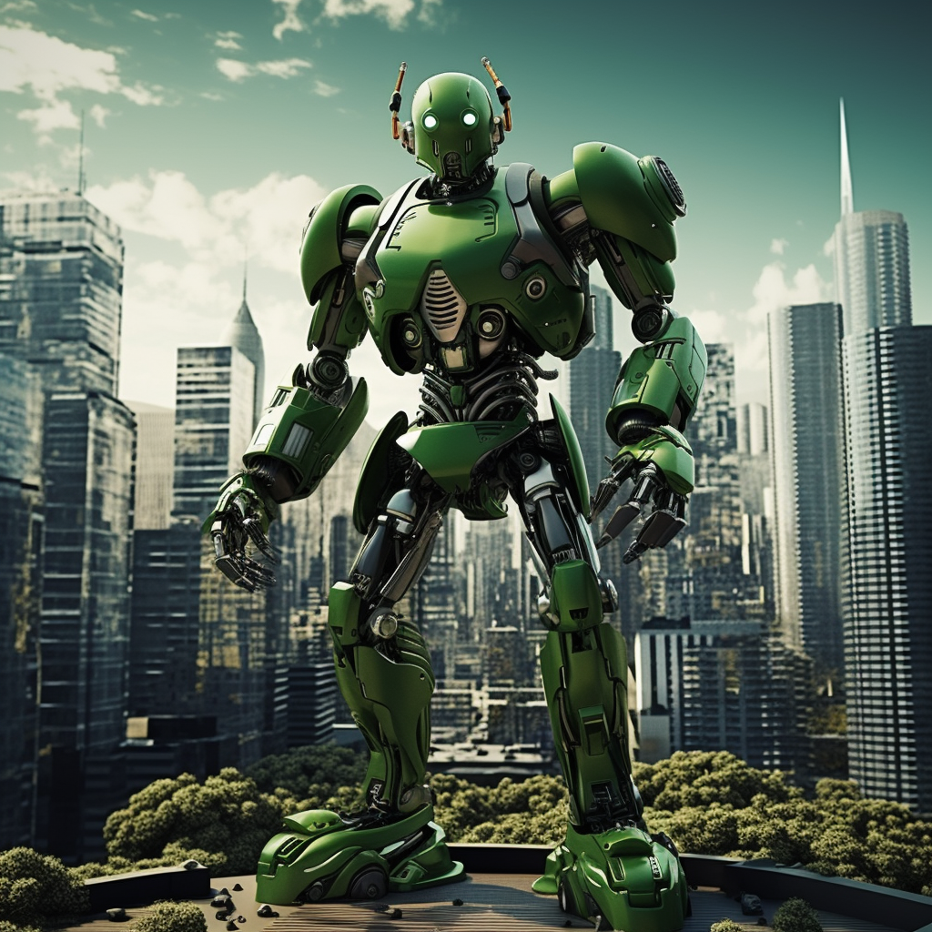 Sleek and Menacing Futuristic Green Mini Robot