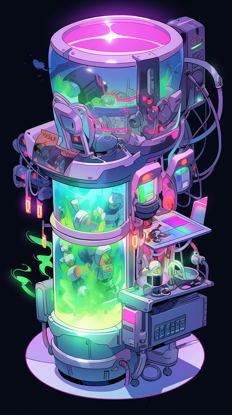 Magical potions in futuristic Hell vending machine