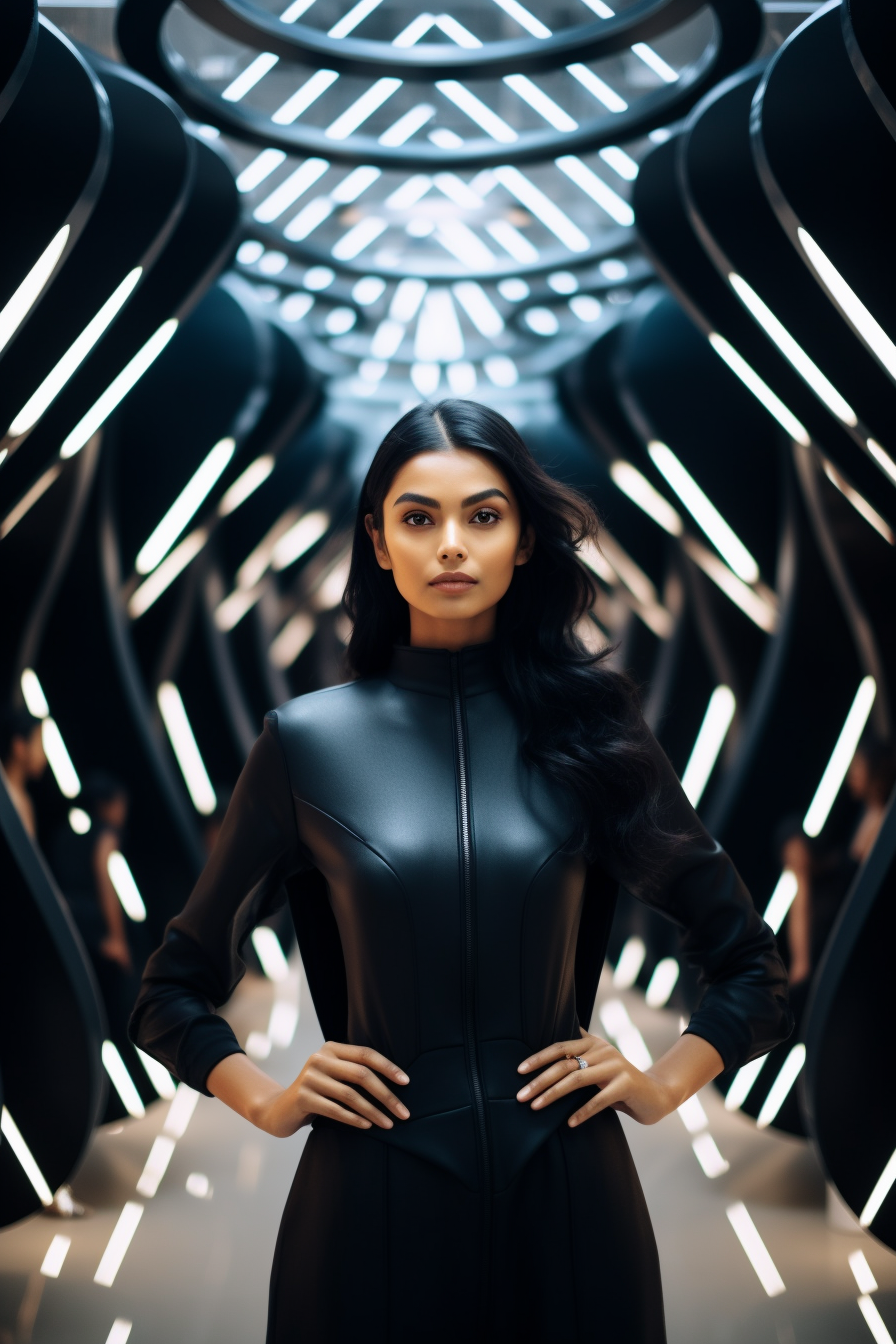 Indian Woman in Futuristic Luxury Boutique