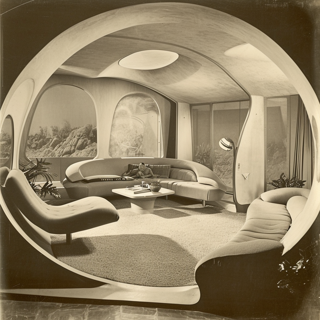 Sepia futuristic living room scene