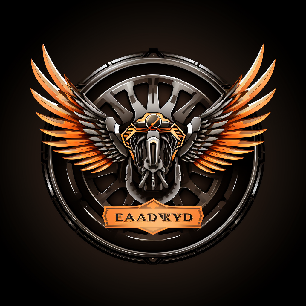 Futuristic logo with eagle wings and Harley Davidson motorcycle wheel for Easy Riders