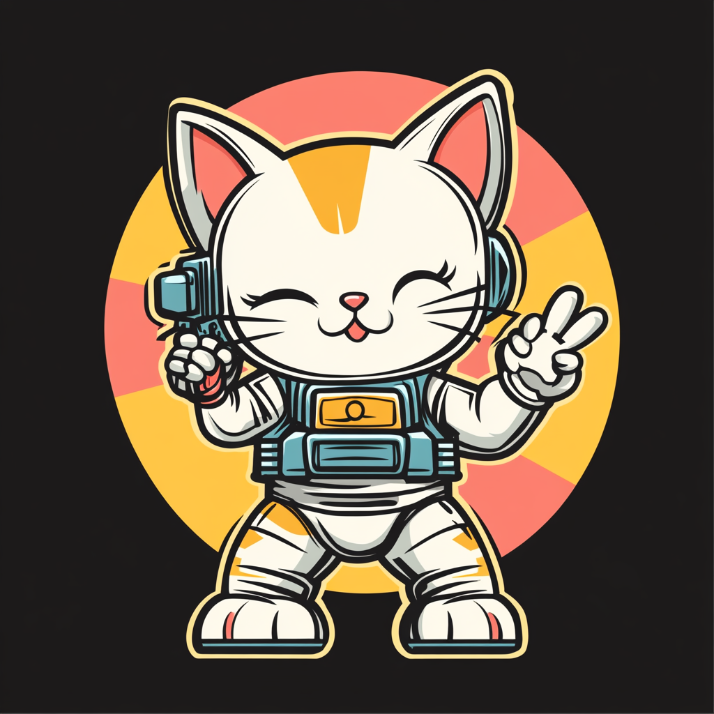 Cute cyborg kitten holding ray gun