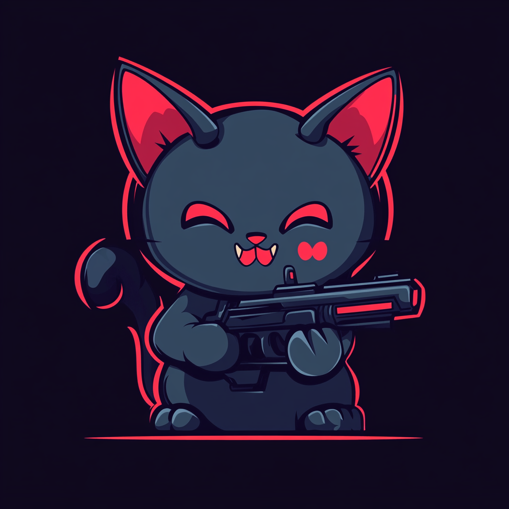 Cute kitten mercenary logo design