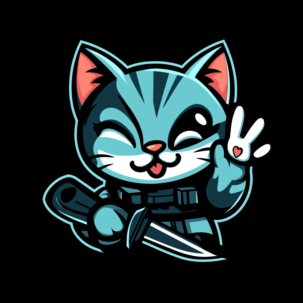 Cute kitten mercenary logo design