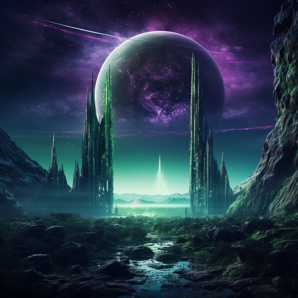 Futuristic Moon Green Purple 4K