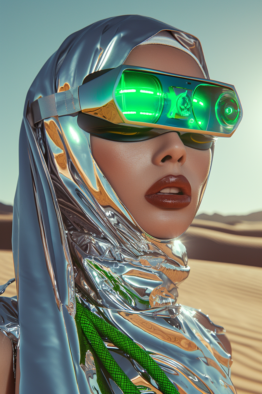 Muslim Arab woman in futuristic chrome veil