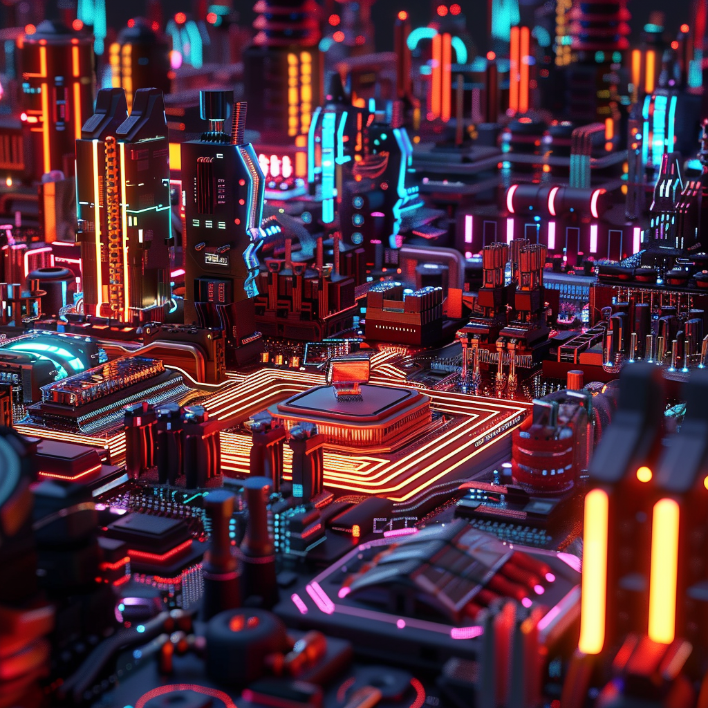 Futuristic neon city conductor CPU