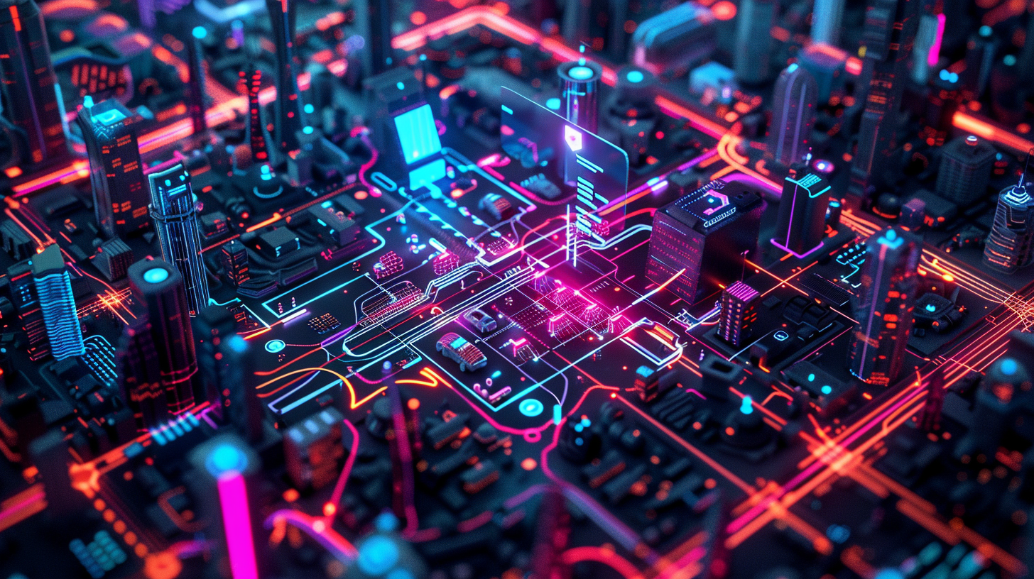 Neon futuristic city map night view