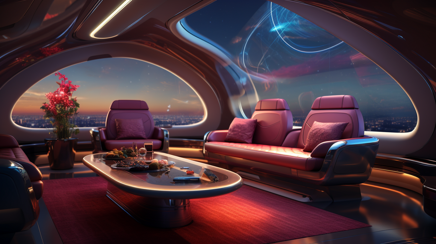 Stunning futuristic jet plane interior with neon lights