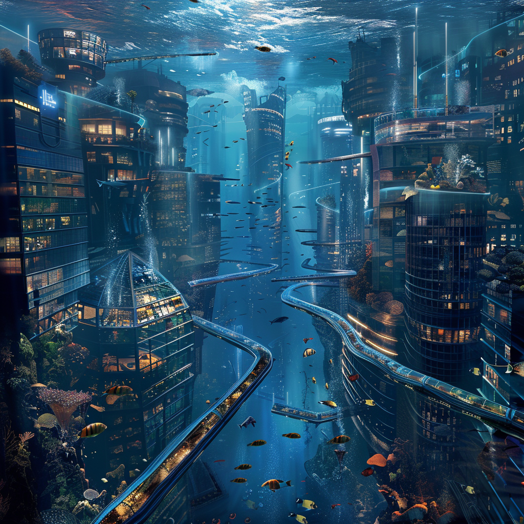 futuristic underwater city ocean view