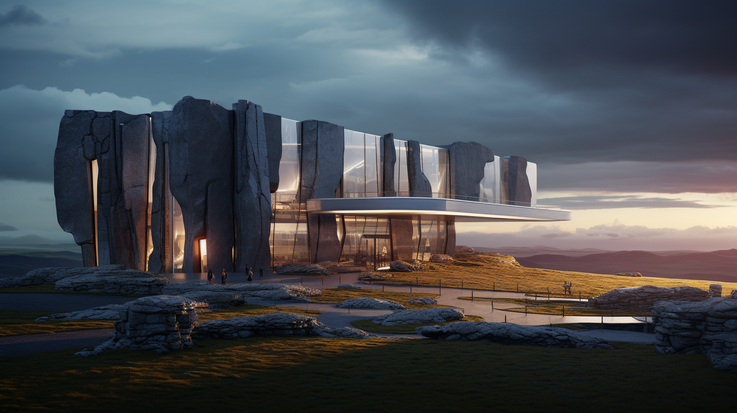 Futuristic office building inspired by stonehenge