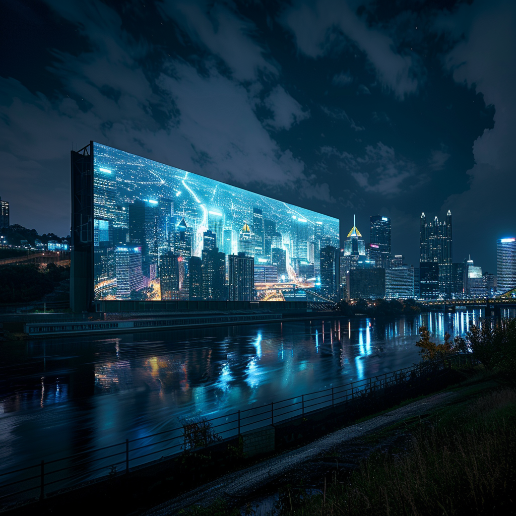 LED billboard in futuristic Pittsburgh