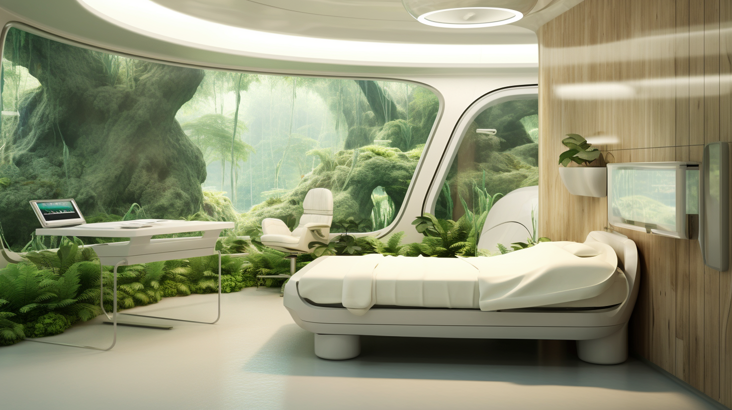 Futuristic rehabilitation room with nature motifs