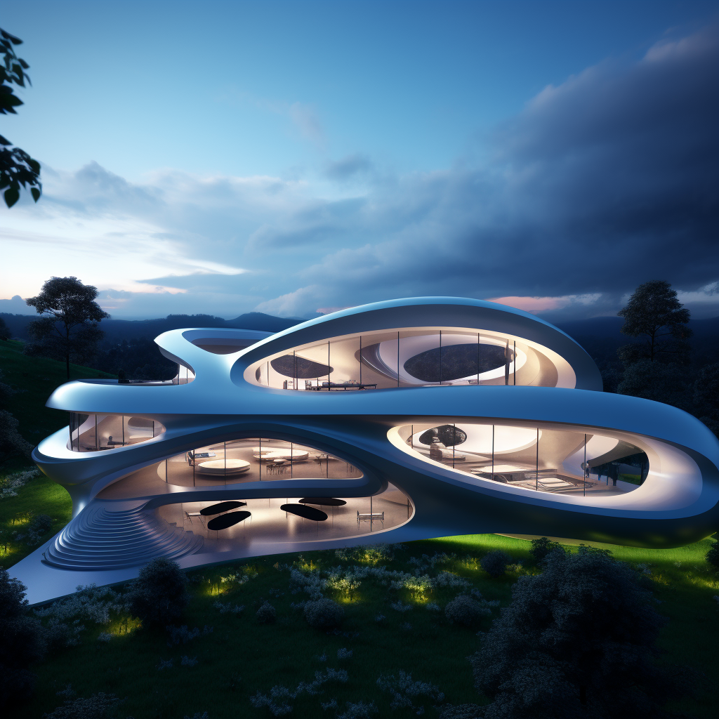 Organic architecture with futuristic ring-shaped living building