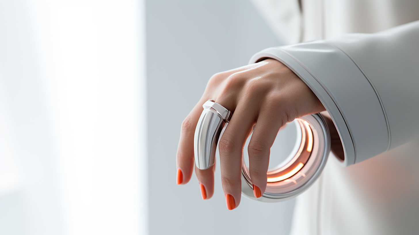 Hand wearing a futuristic ring