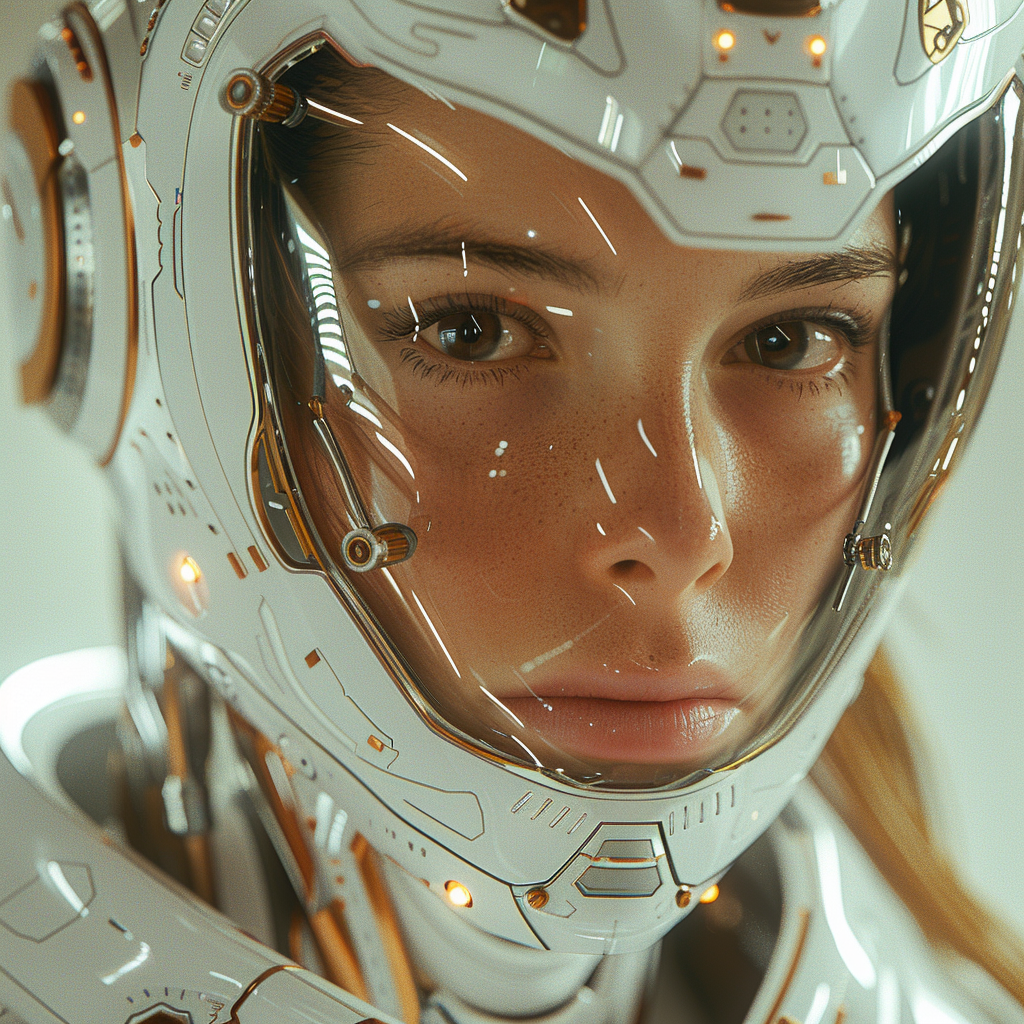 metallic futuristic robot girl face