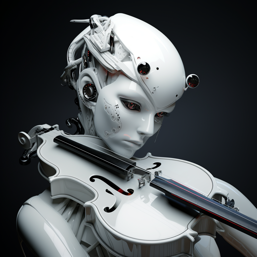 Futuristic robot playing violin