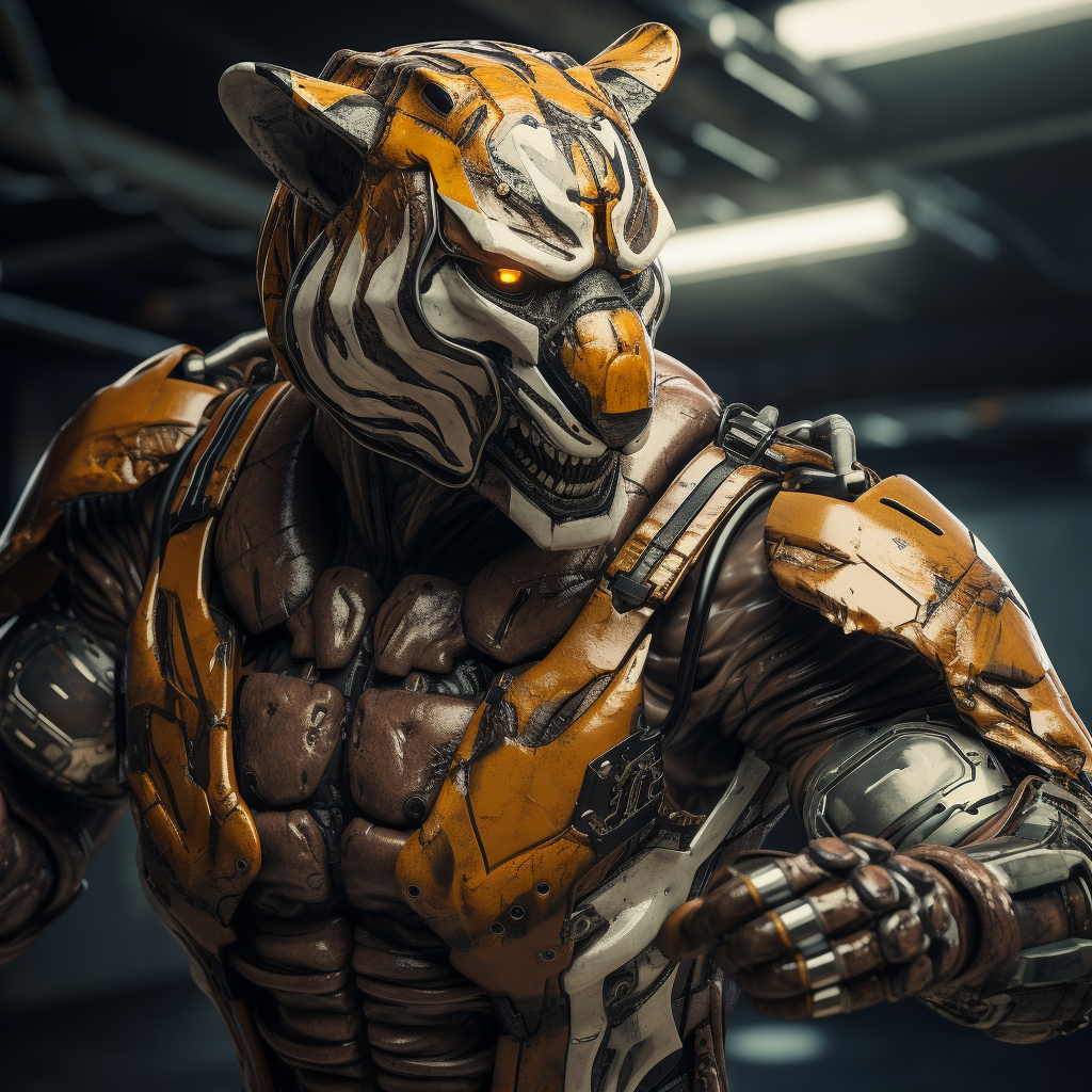 Robotic angry tiger with boxing glove