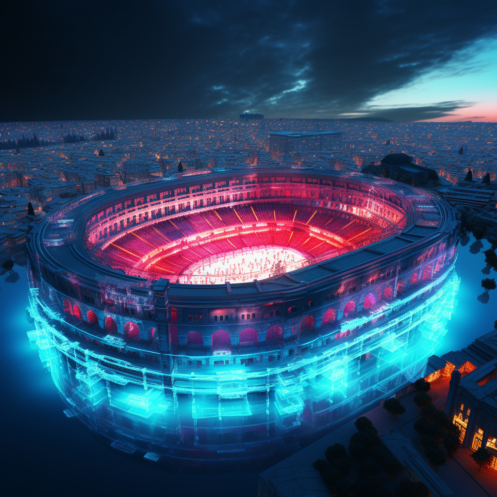 Bird's Eye View of Futuristic Roman Colosseum Stadium