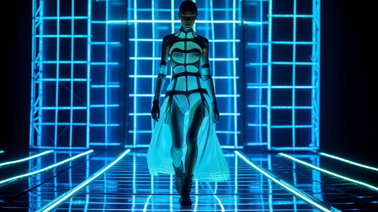 Fashion model on futuristic runway