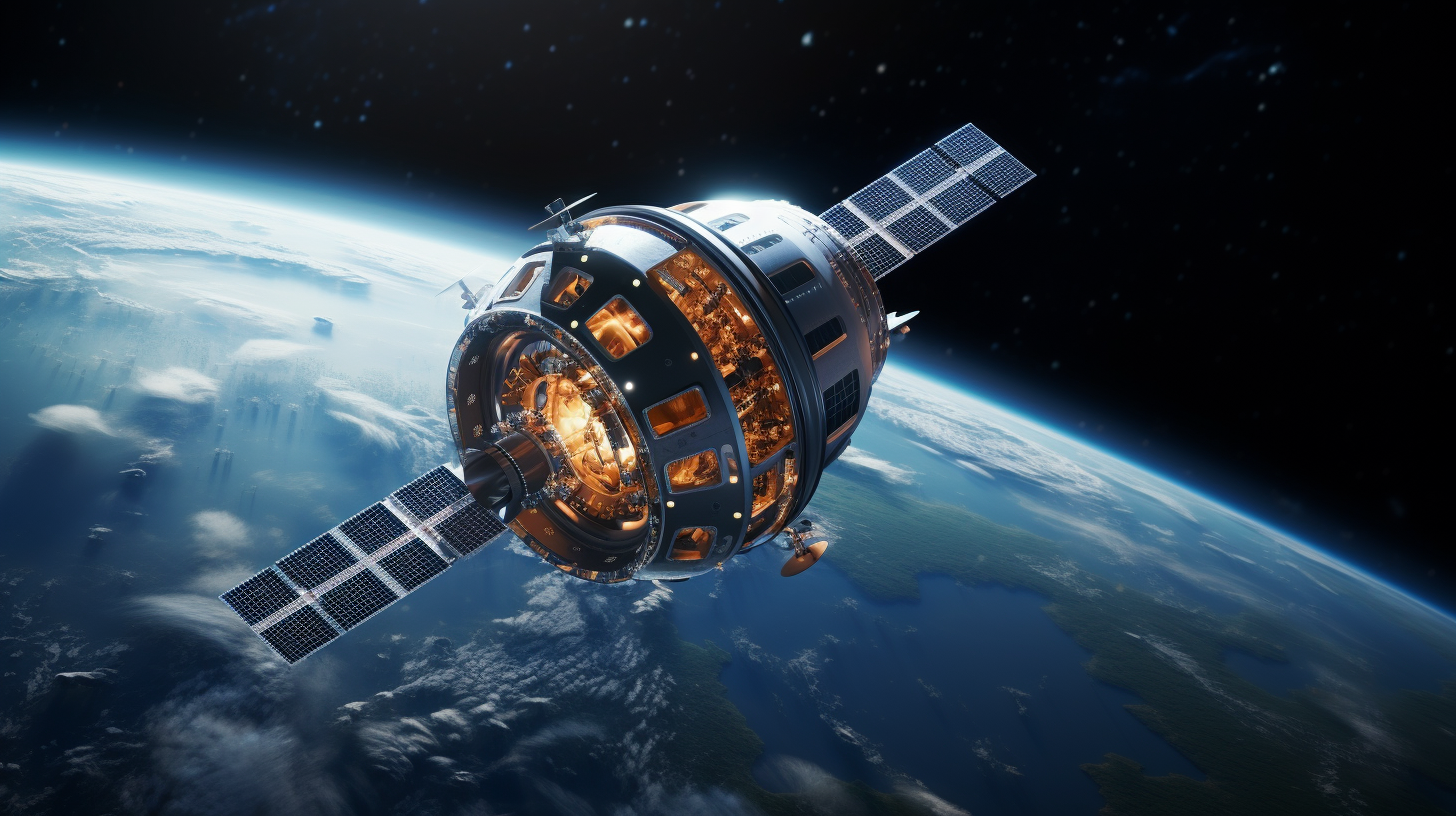 Futuristic satellite orbiting Earth