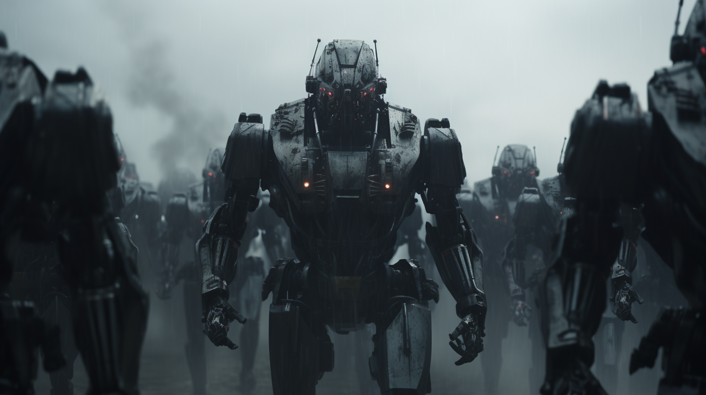 Enormous sci-fi robot army lineup