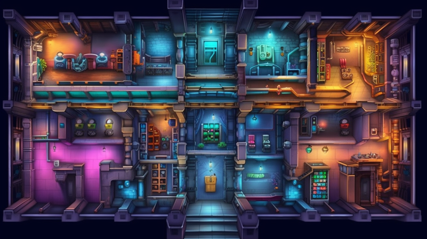 Virtual Tabletop Map of a Colorful Scientist Laboratory