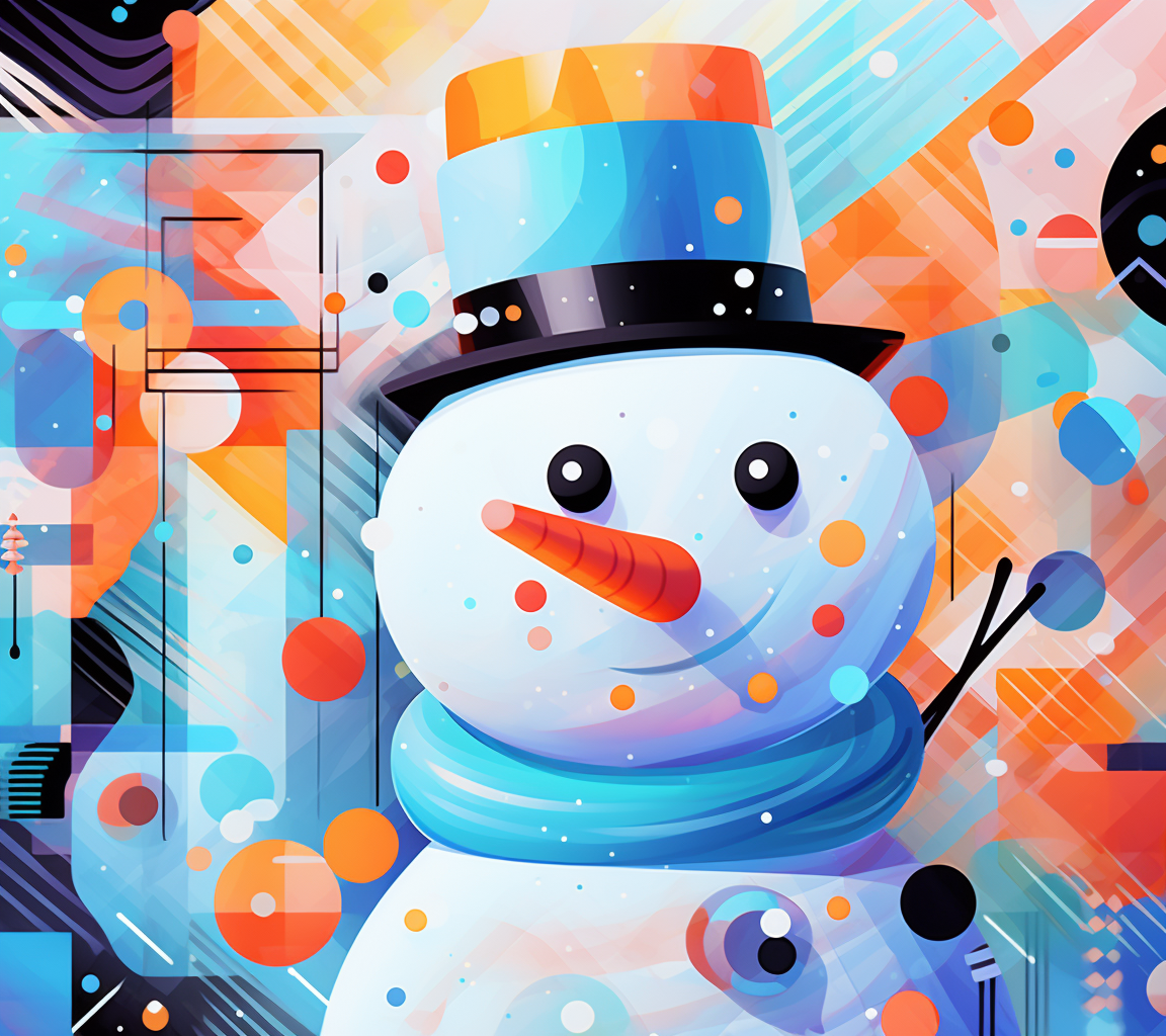 Abstract futuristic snowman on pastel background