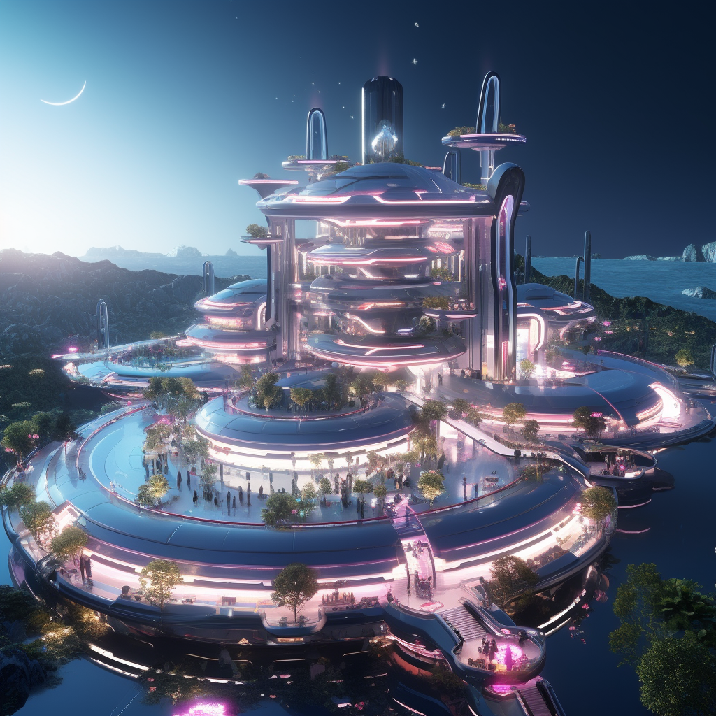 Modern futuristic space station hotel