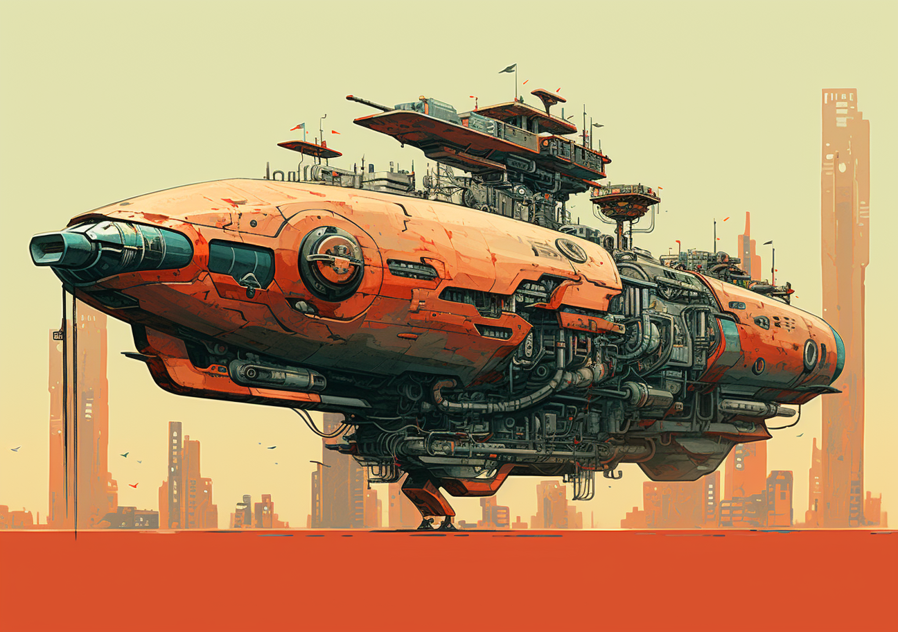 Futuristic spaceship poster with bold modernist design