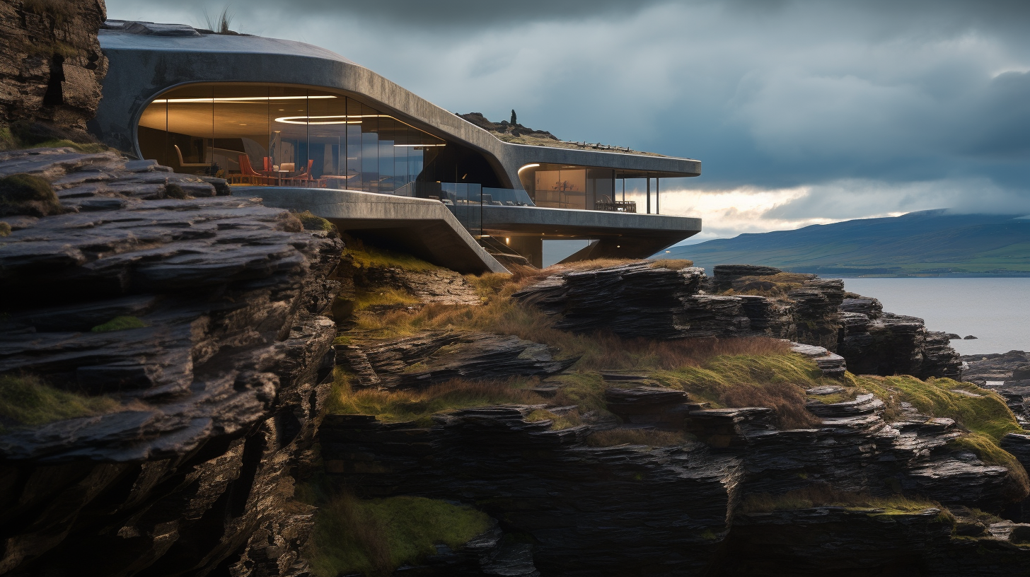 Futuristic Stone Age House on Cliff