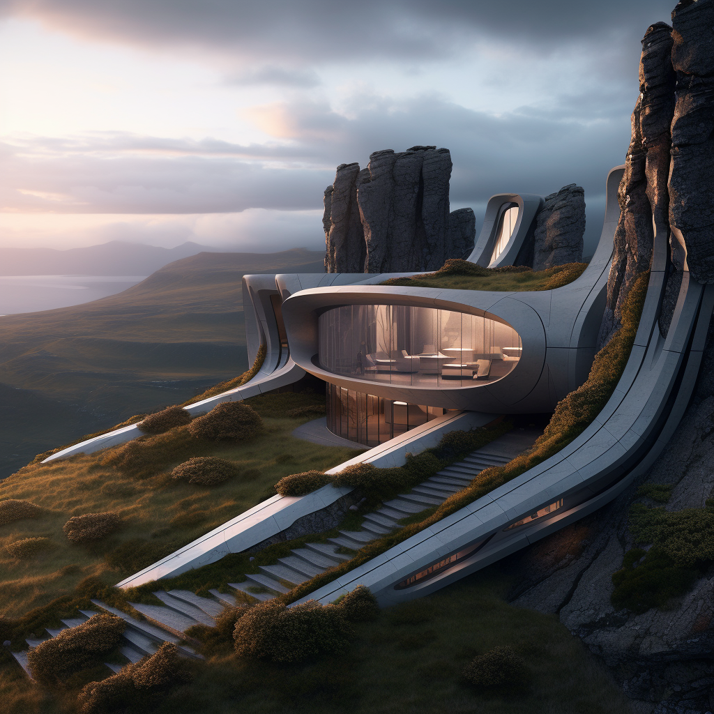 Futuristic Stonehenge-Inspired Cliffside House