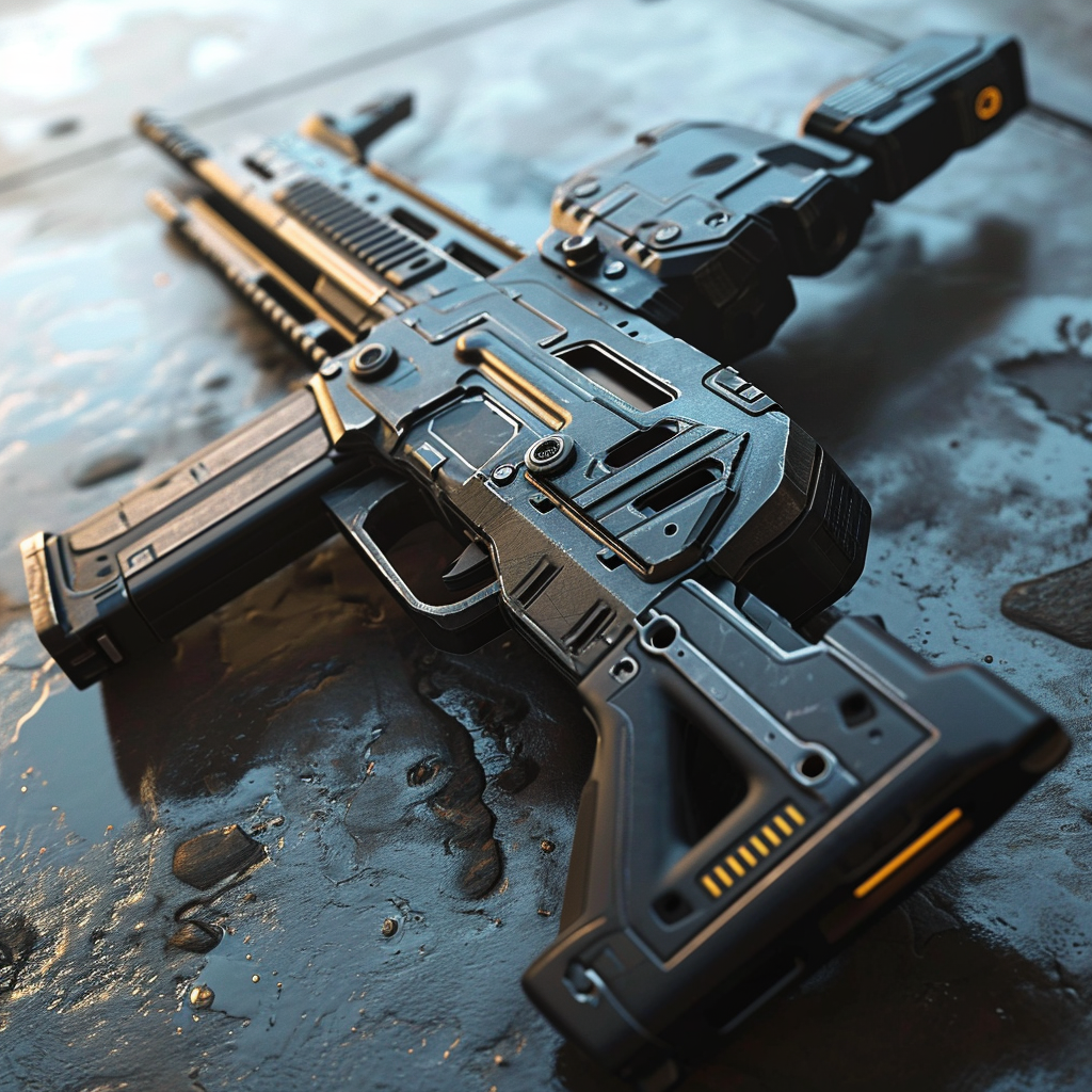 Futuristic submachine guns in cyberpunk game