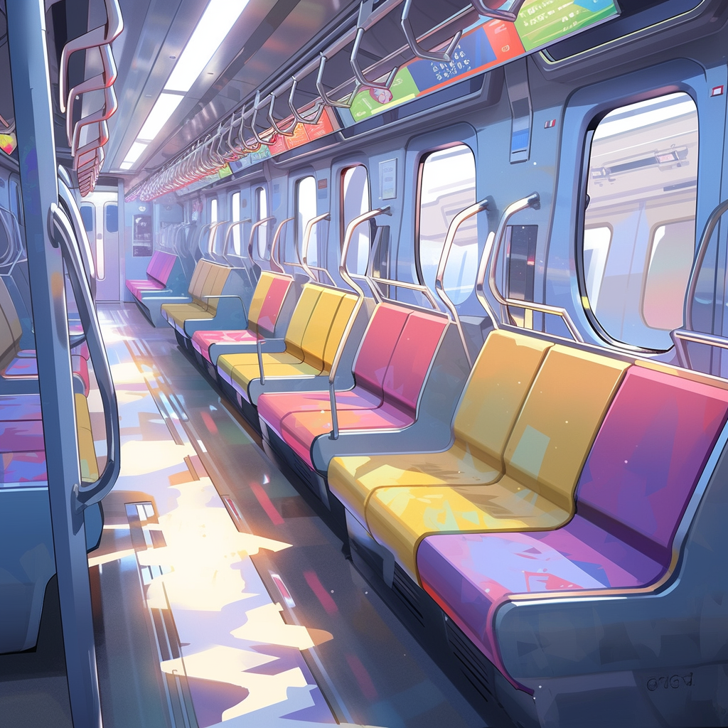 Futuristic subway train interior with chair design