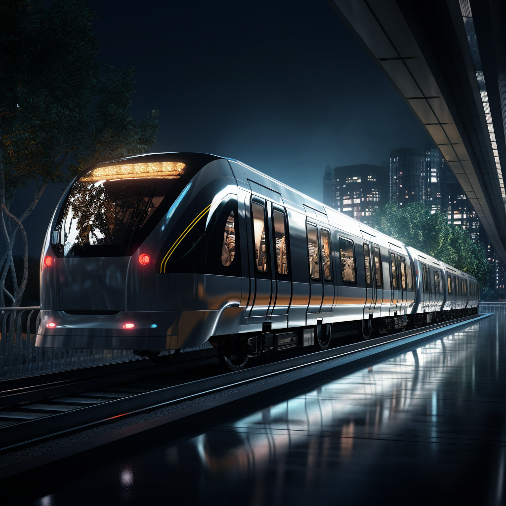 Futuristic subway train outside view