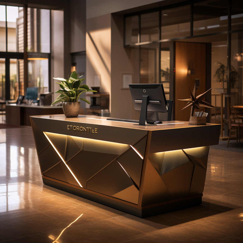 Artistic metal concierge desk in upscale office