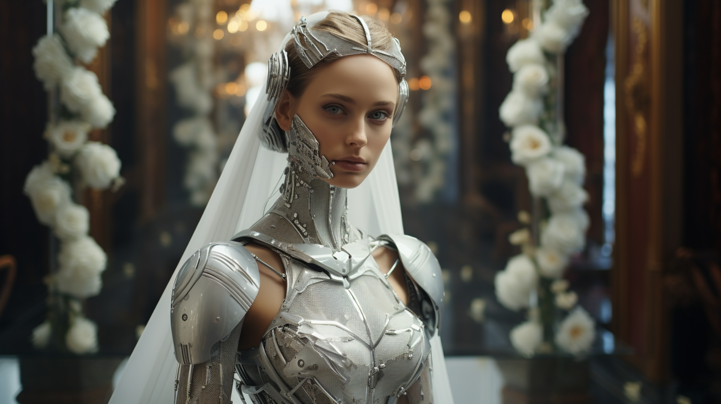 Wedding of Android Robot and Woman