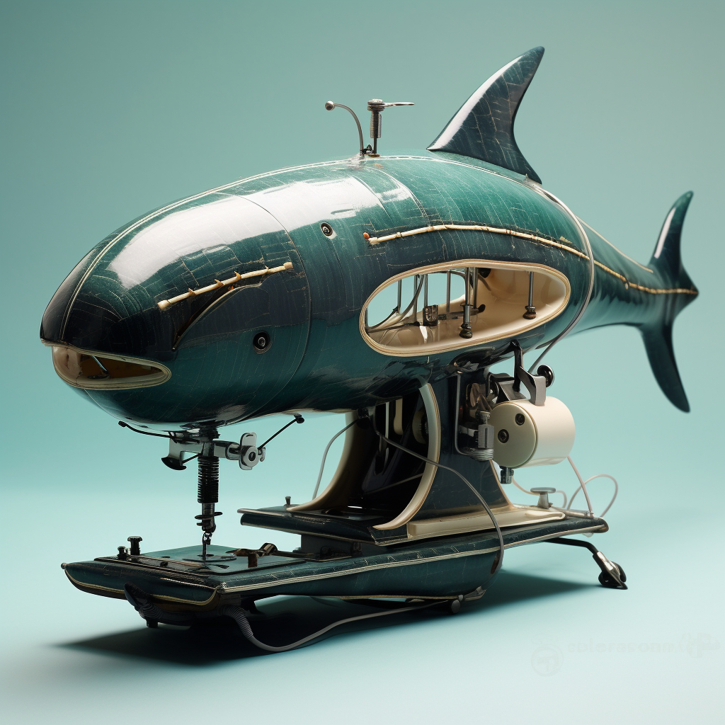 Whale-shaped futuristic sewing machine