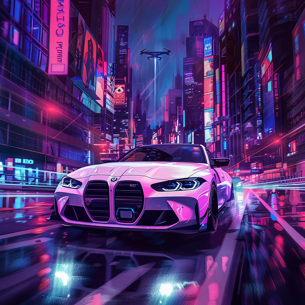 Flying Cyberpunk BMW Car Night