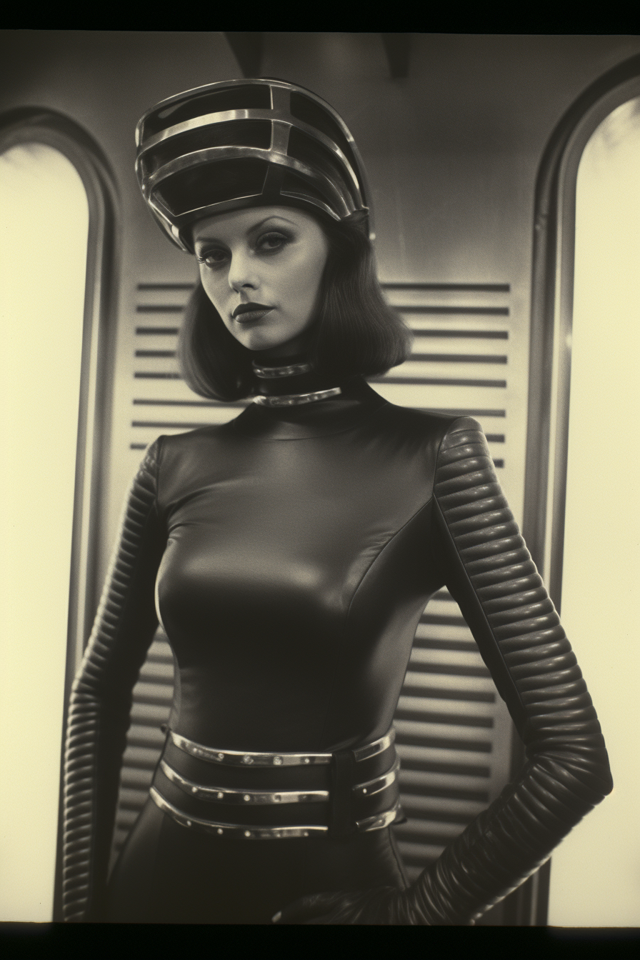 Young woman in futuristic latex suit