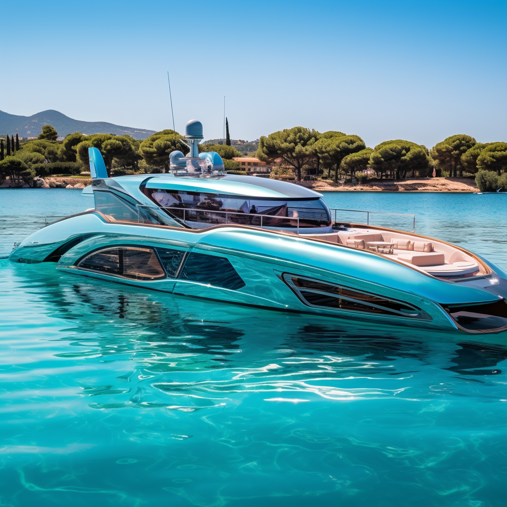 Futuristic wood yacht with pool in Saint Tropez