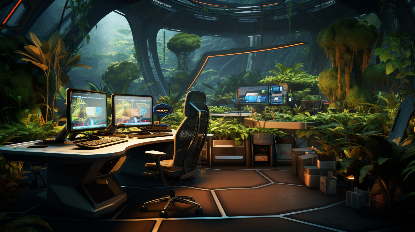 Futuristic workstation in weed plantation