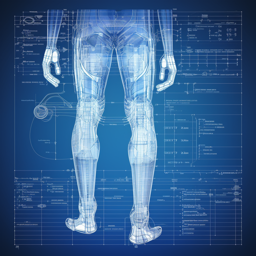 Futuristic Cyber Foot Blueprint Design